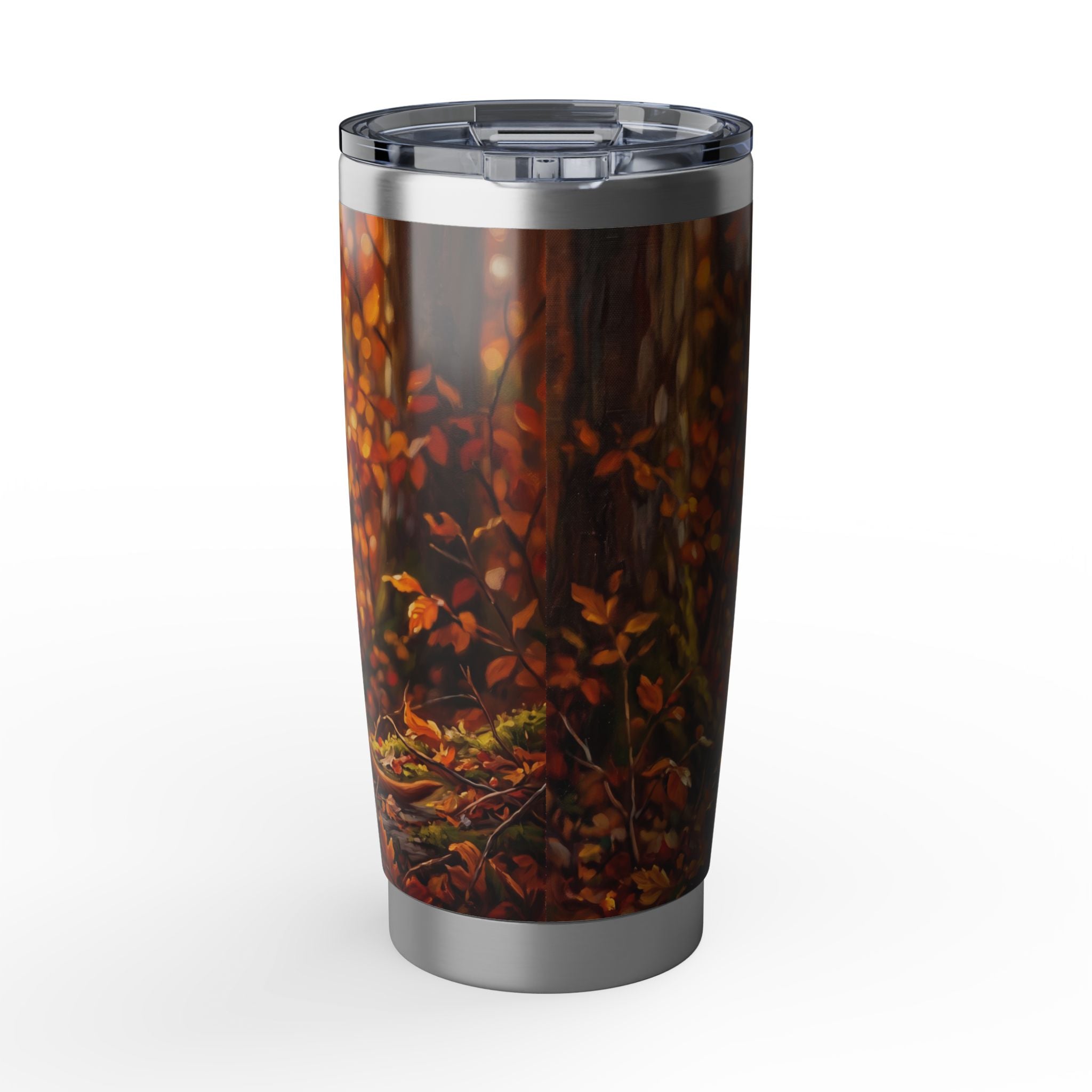 Dachshund Autumn Portrait Stainless Tumbler — 20oz Personalized Travel Mug with Golden Forest Design