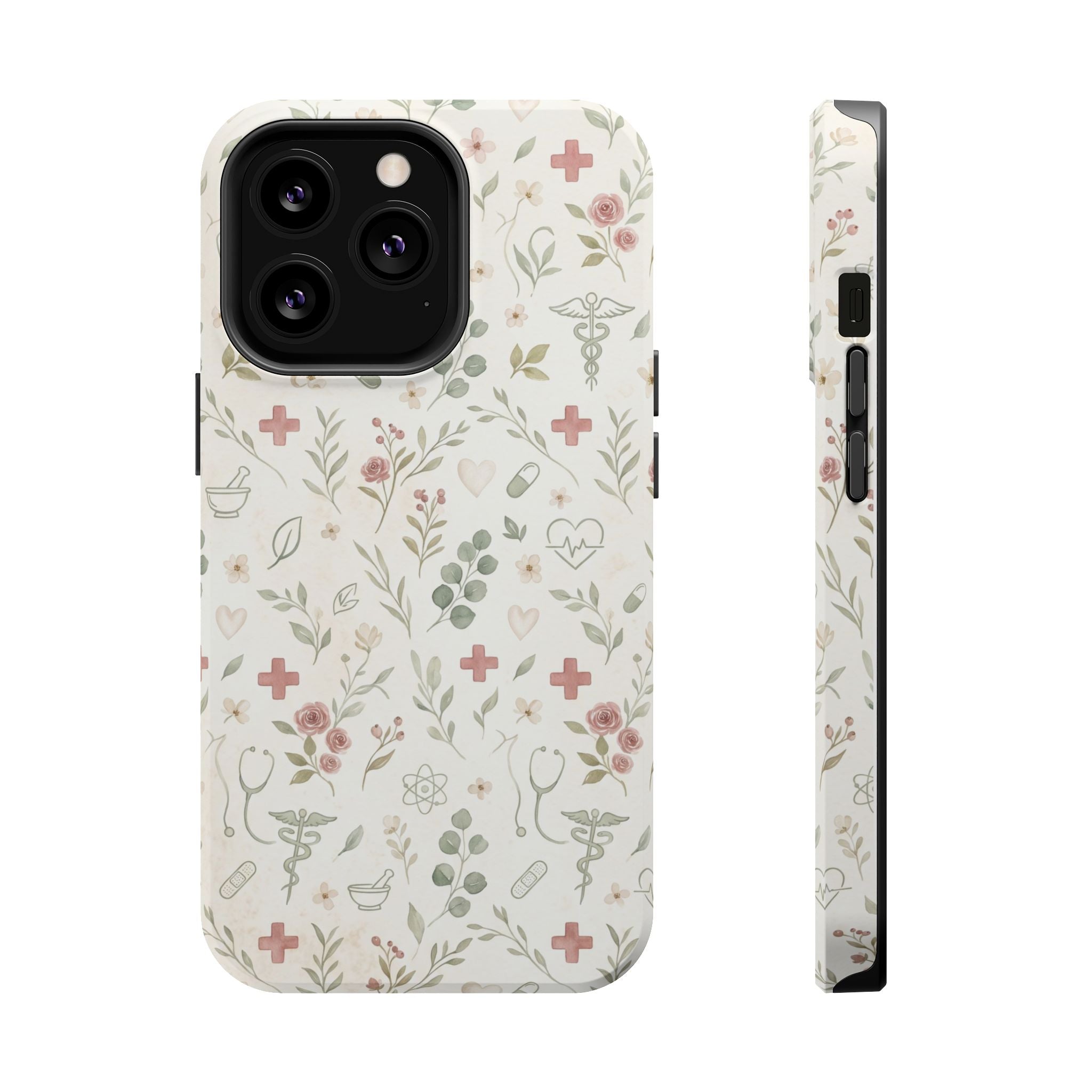 Floral Nurse Phone Case — Impact-Resistant Wireless Charging Cover