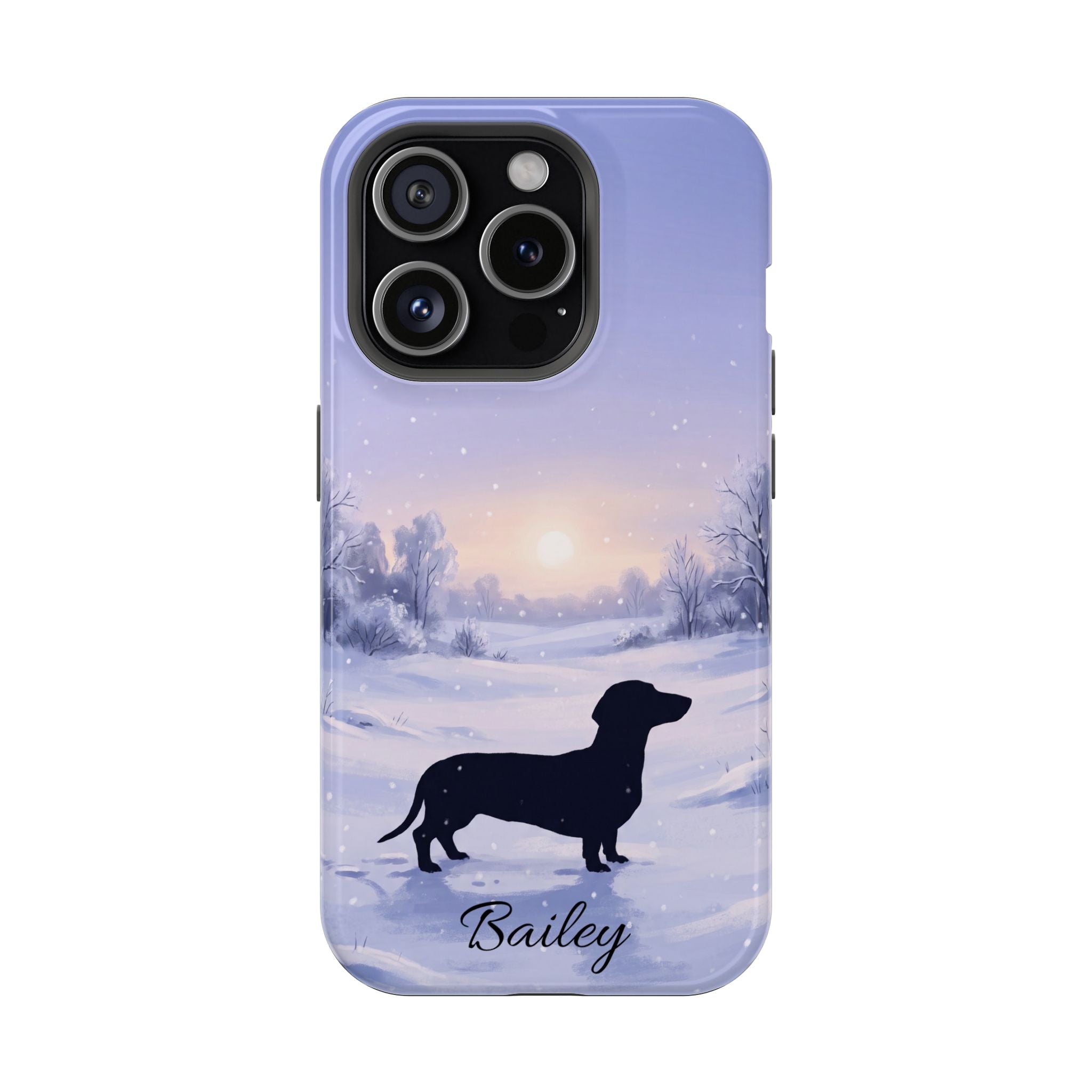 Personalized Dachshund Winter Snow Phone Case — Wireless Charging Cover
