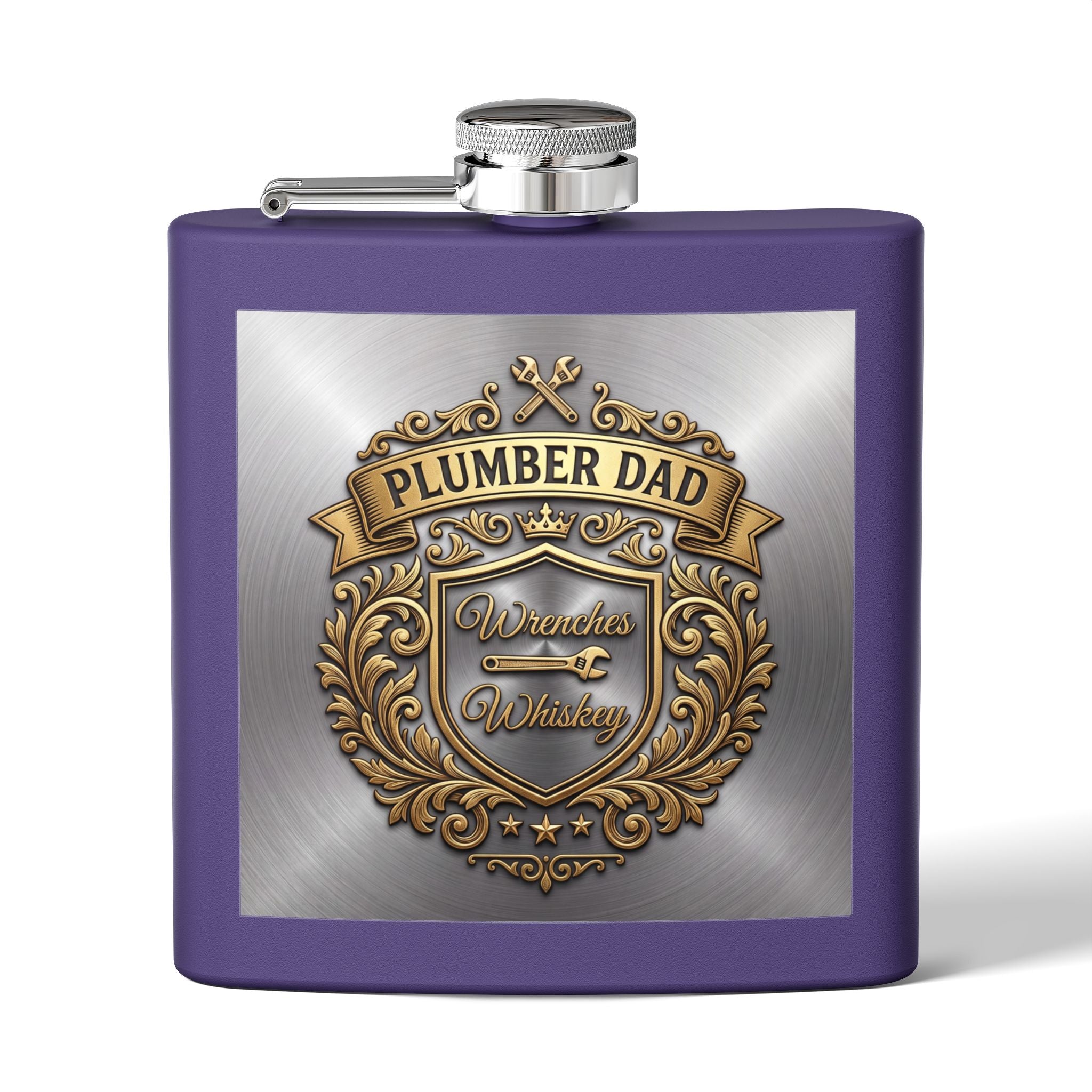 Flask — "Plumber Dad: Wrenches & Whiskey" 6oz Stainless Steel Hip Flask