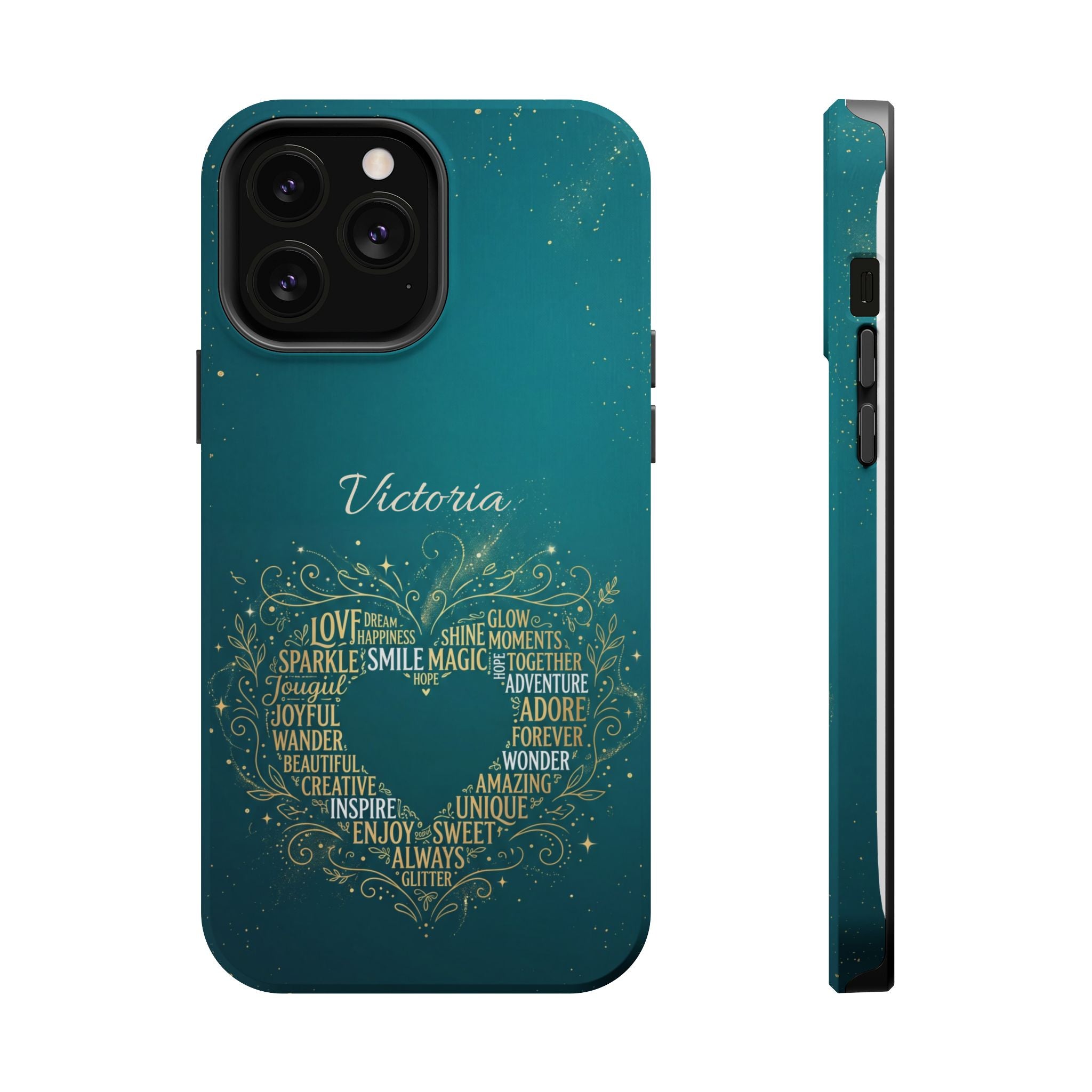 Personalized Teacher Heart Word Art Phone Case — Impact-Resistant Wireless Charging Cover