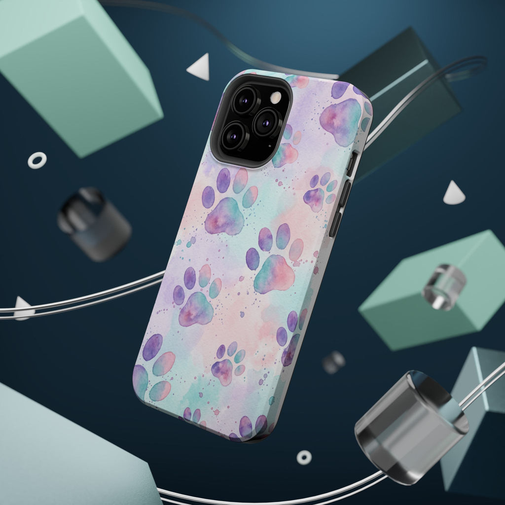 Watercolor Paw Print Phone Case — Impact-Resistant Wireless Charging Cover