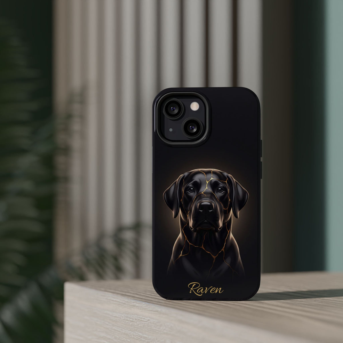 Personalized Obsidian Kintsugi Labrador Phone Case — Tough Magnetic Case with Wireless Charging