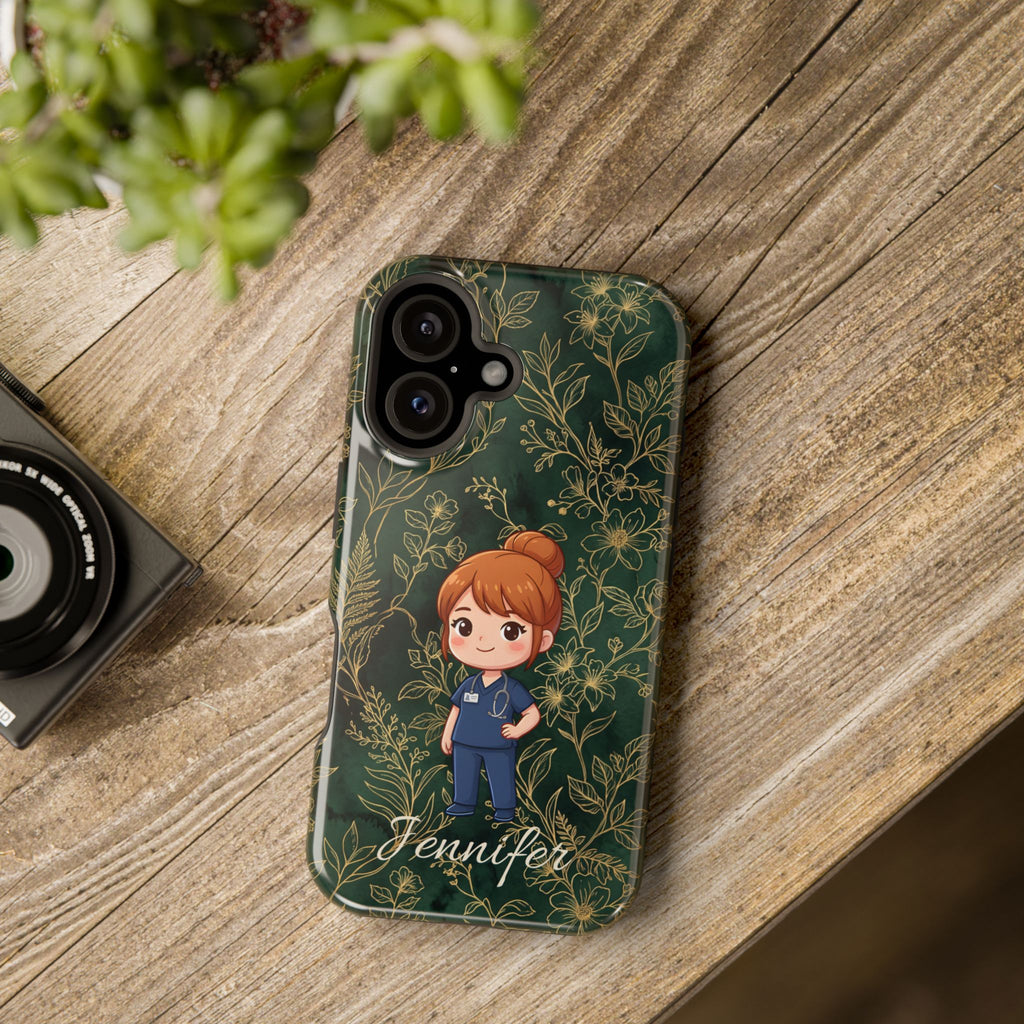 Personalized Nurse Botanical Phone Case — Impact-Resistant Wireless Charging Cover