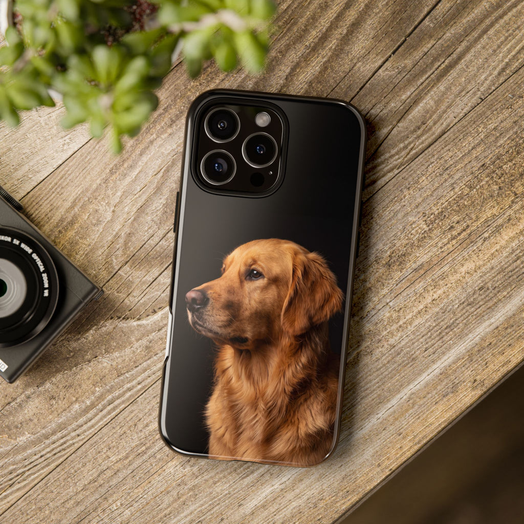 Golden Retriever Portrait Phone Case | Realistic Dog Photo on Black Background | iPhone & Samsung