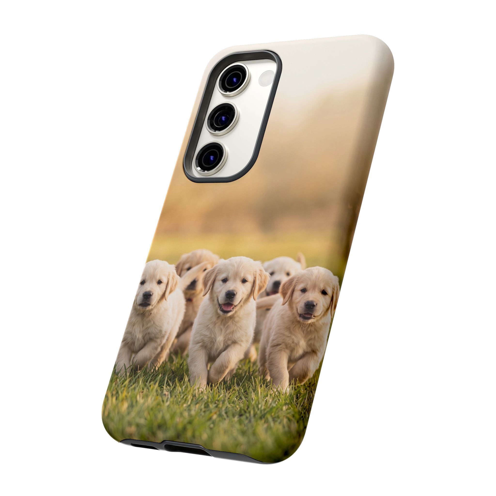 Golden Retriever Puppies Phone Case | Playful Puppy Pack Running in Grass | iPhone & Samsung