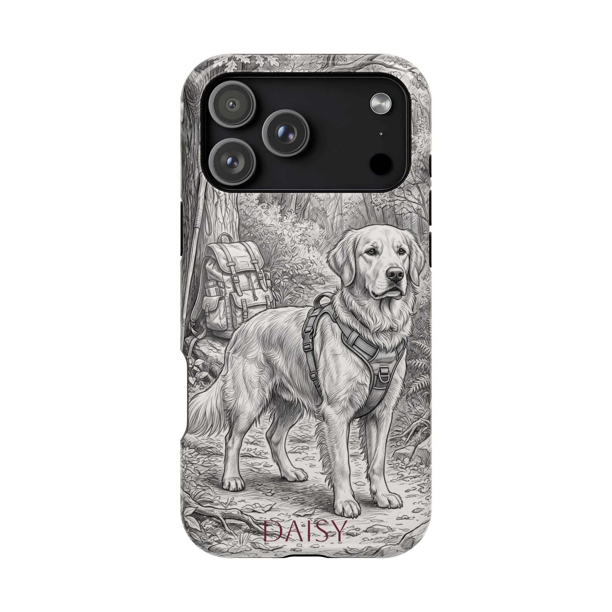 Personalized Golden Retriever Woodland Trail Phone Case — Wireless Charging Cover