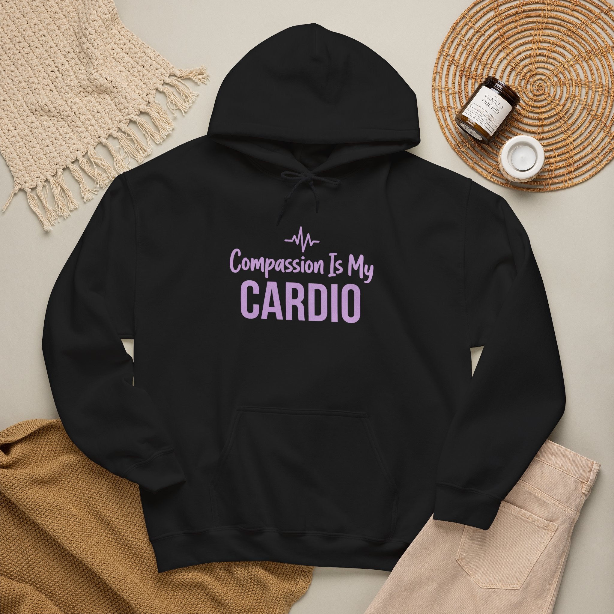 Compassion Is My Cardio Hoodie — Nurse/Healthcare Worker Graphic Pullover