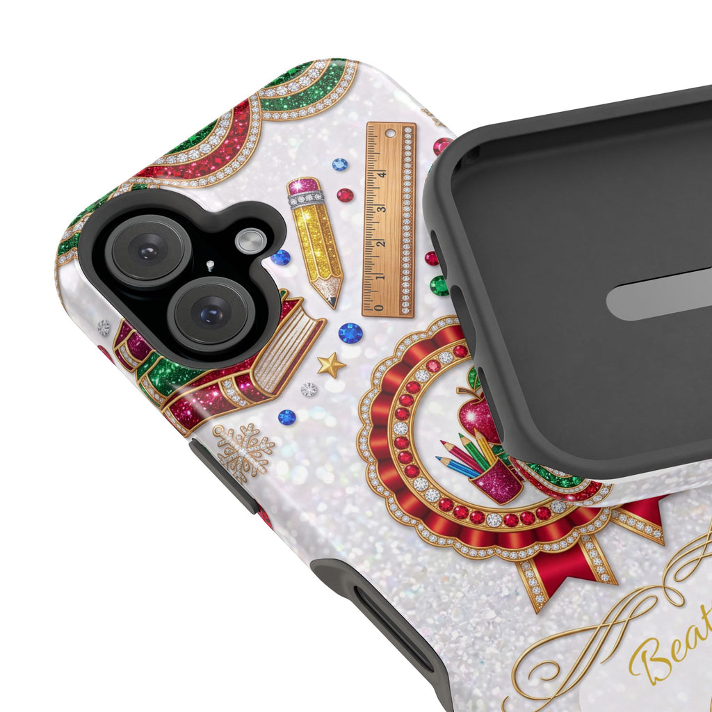 Jeweled Apple Medallion Personalized Teacher Phone Case — Wireless Charging Cover