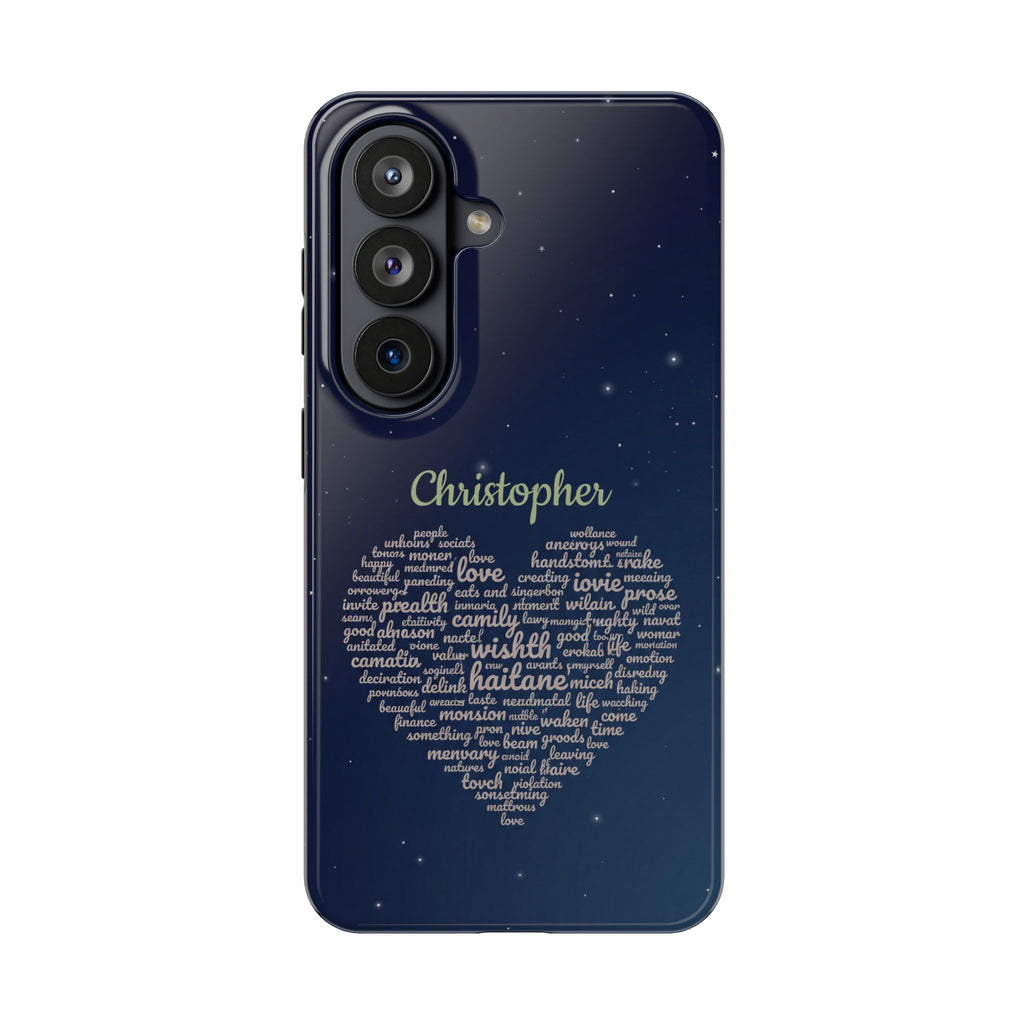 Personalized Teacher Heart Word Cloud Phone Case — Custom Name Starry Design