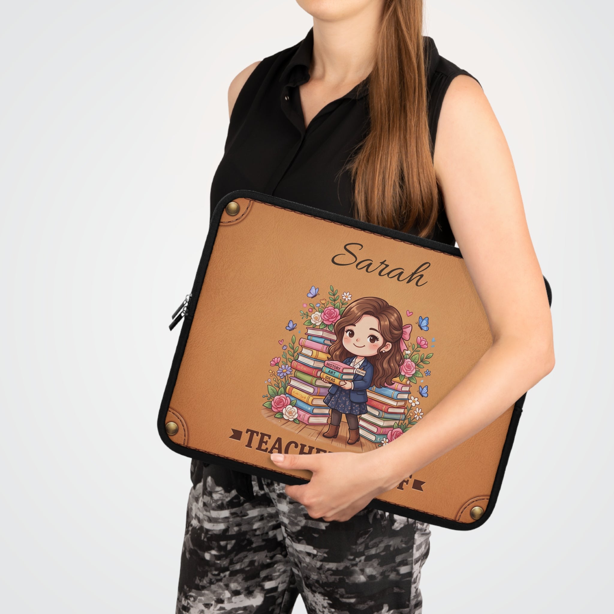 Personalized Teacher Laptop Sleeve | Custom Name Gift | Leather-Look Book Lover Case | Teacher Appreciation Gift