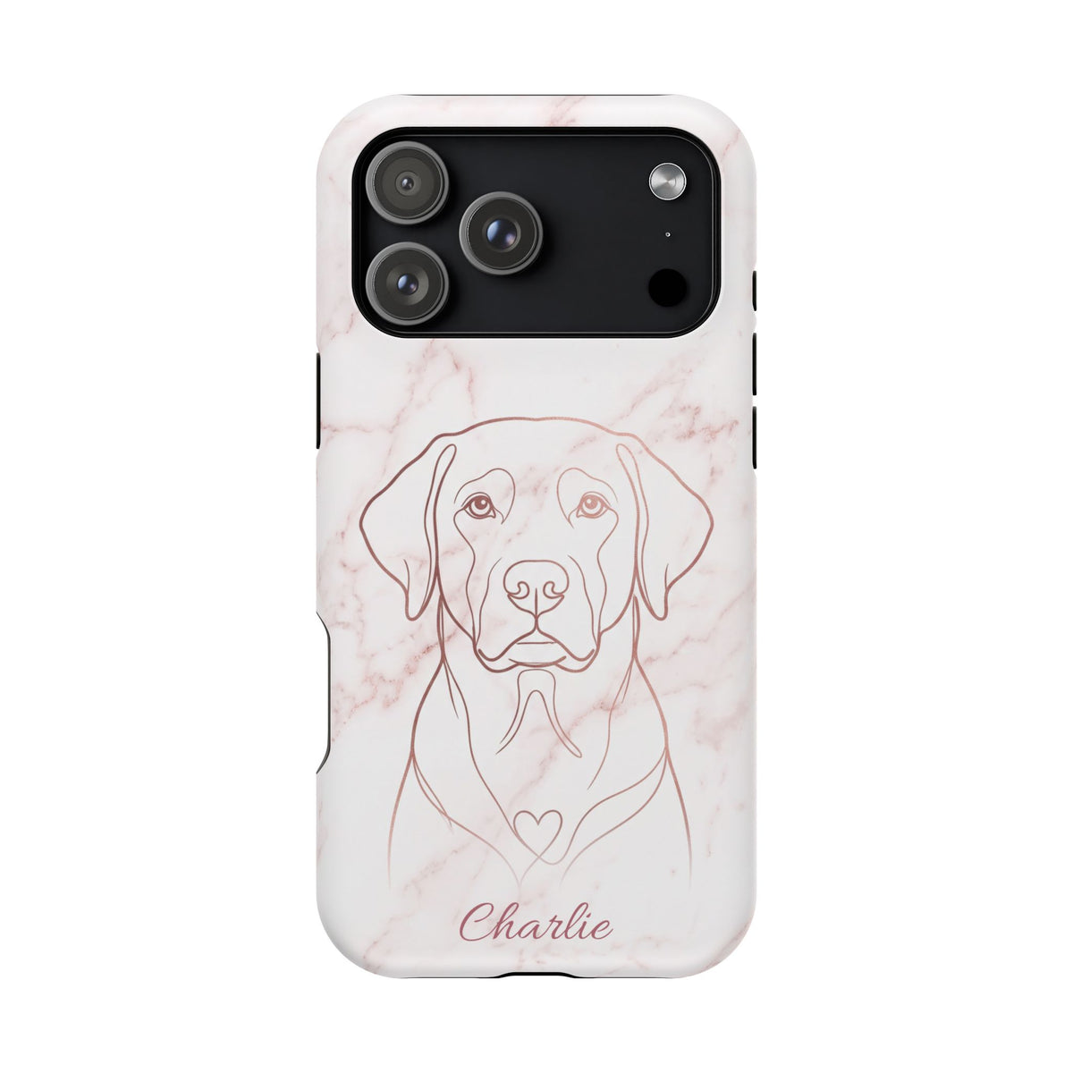 Personalized Rose Gold Marble Labrador Phone Case — Tough Magnetic Case with Wireless Charging