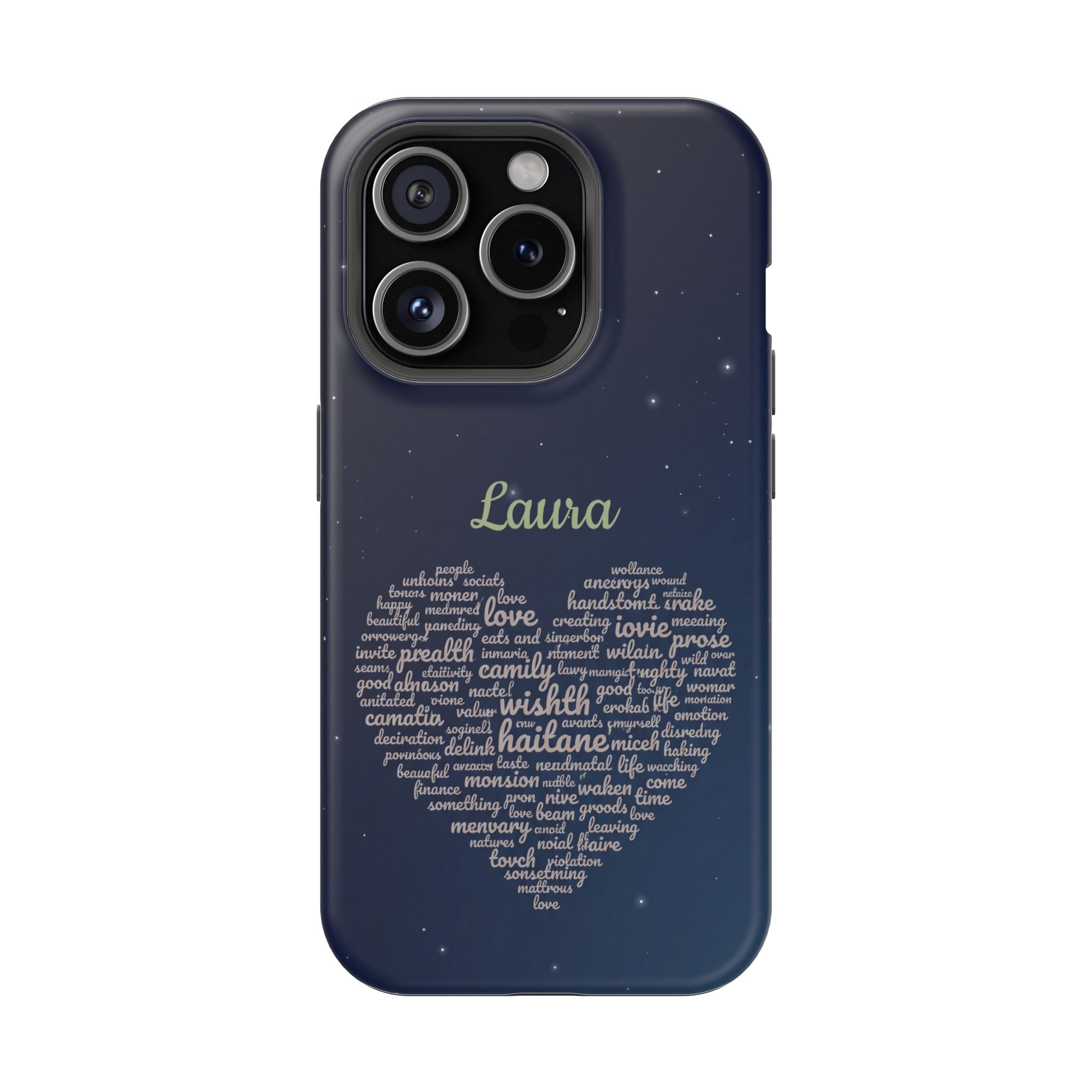 Personalized Teacher Heart Word Art Phone Case — Navy Wireless Charging Cover