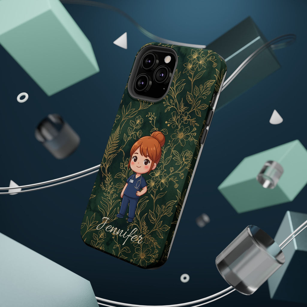Personalized Nurse Botanical Phone Case — Impact-Resistant Wireless Charging Cover