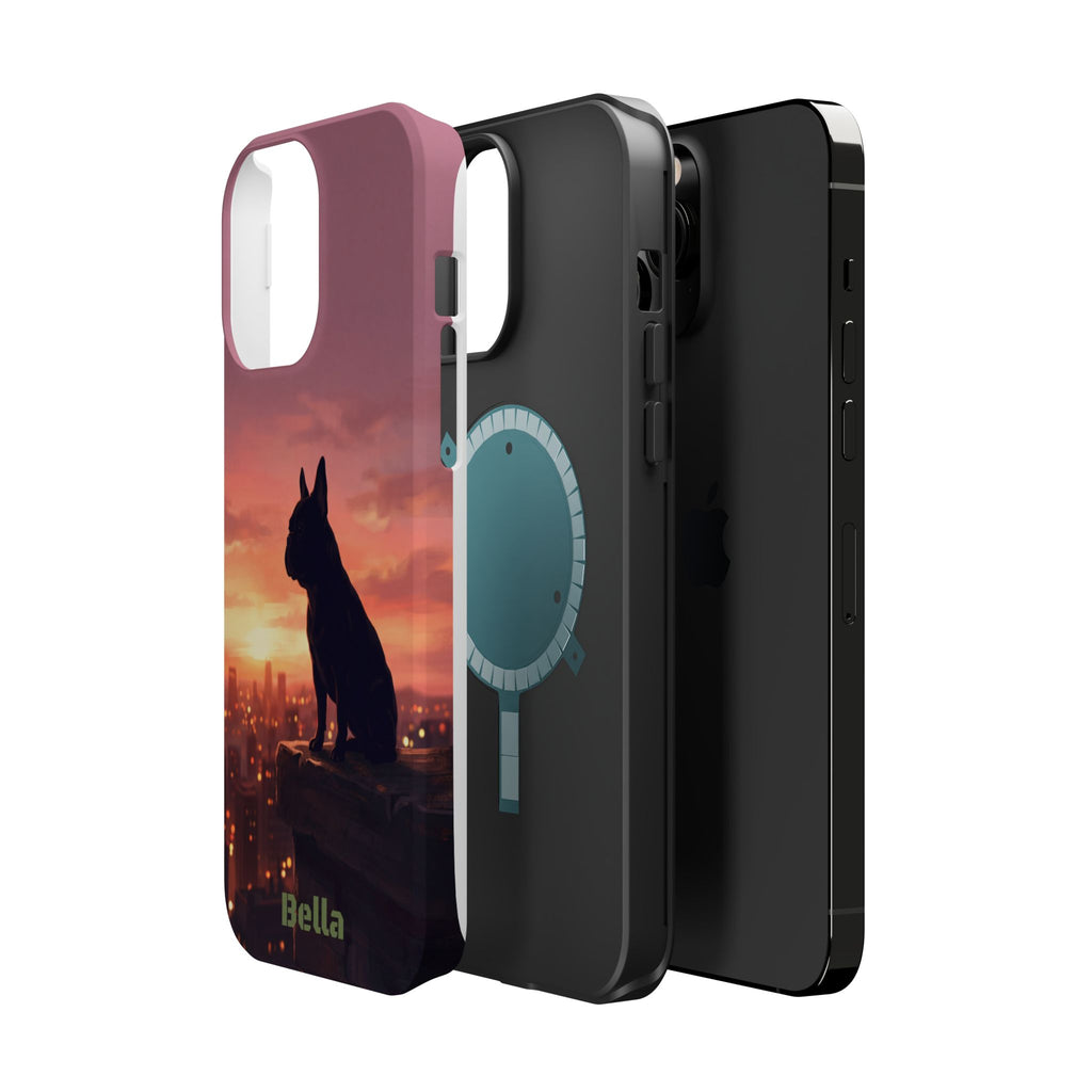 Personalized French Bulldog City Skyline Sunset Phone Case — Wireless Charging Cover