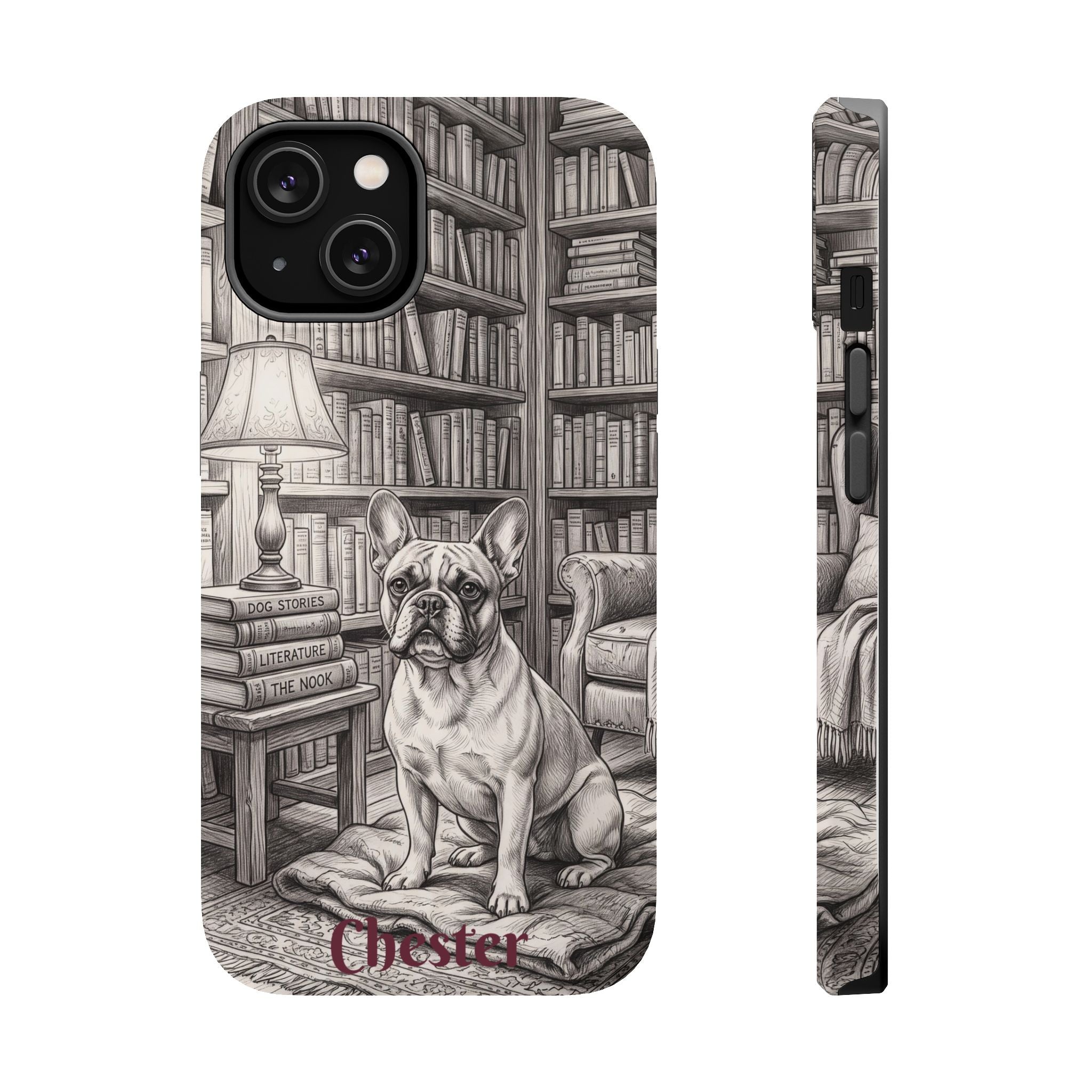 Personalized French Bulldog Library Study Phone Case — Wireless Charging Cover