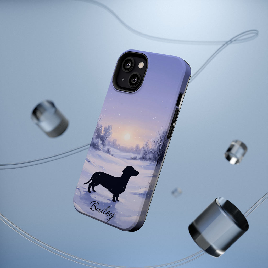 Personalized Dachshund Winter Snow Phone Case — Wireless Charging Cover
