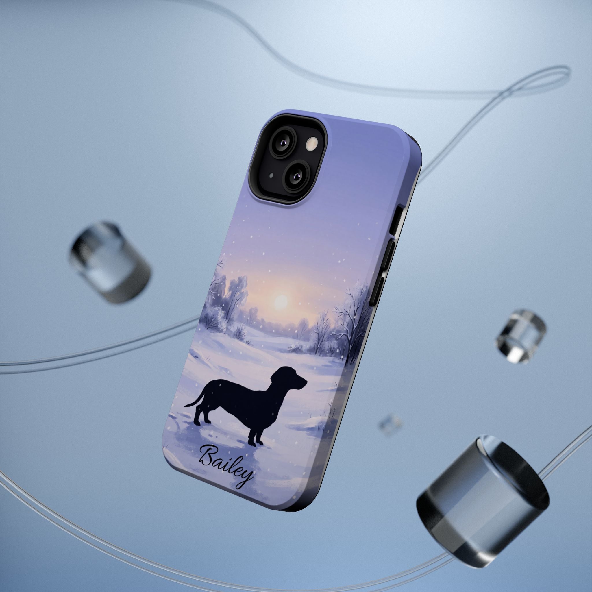 Personalized Dachshund Winter Snow Phone Case — Wireless Charging Cover