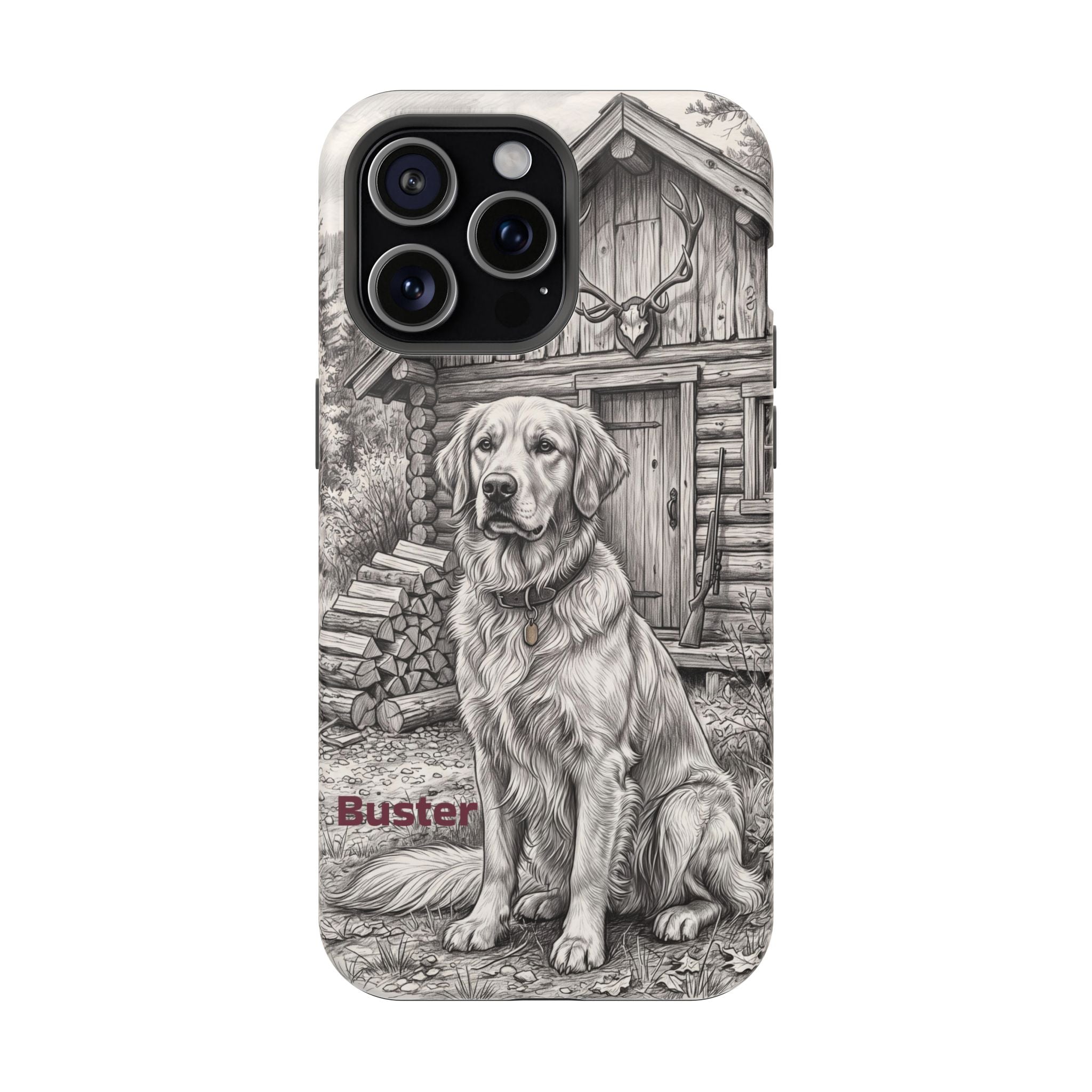 Personalized Golden Retriever Cabin Porch Phone Case — Wireless Charging Cover