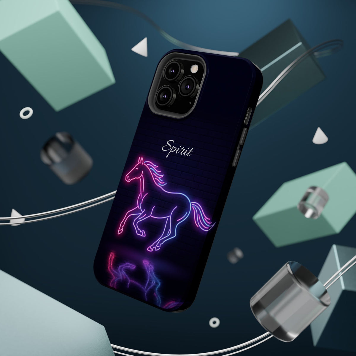 Personalized Neon Glow Horse Phone Case — Tough Magnetic Case with Wireless Charging