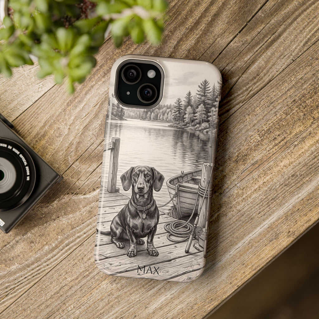 Personalized Dachshund Sunset Beach Phone Case — Wireless Charging Cover