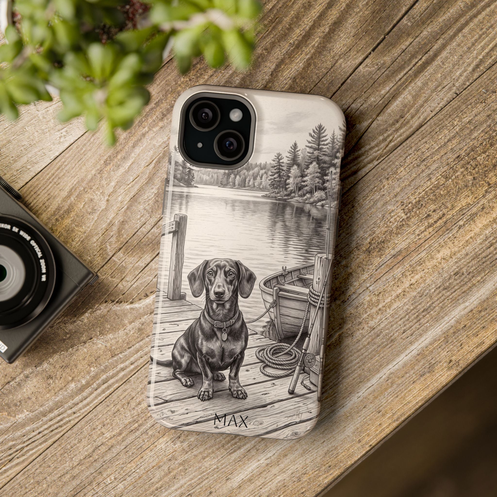 Personalized Dachshund Sunset Beach Phone Case — Wireless Charging Cover