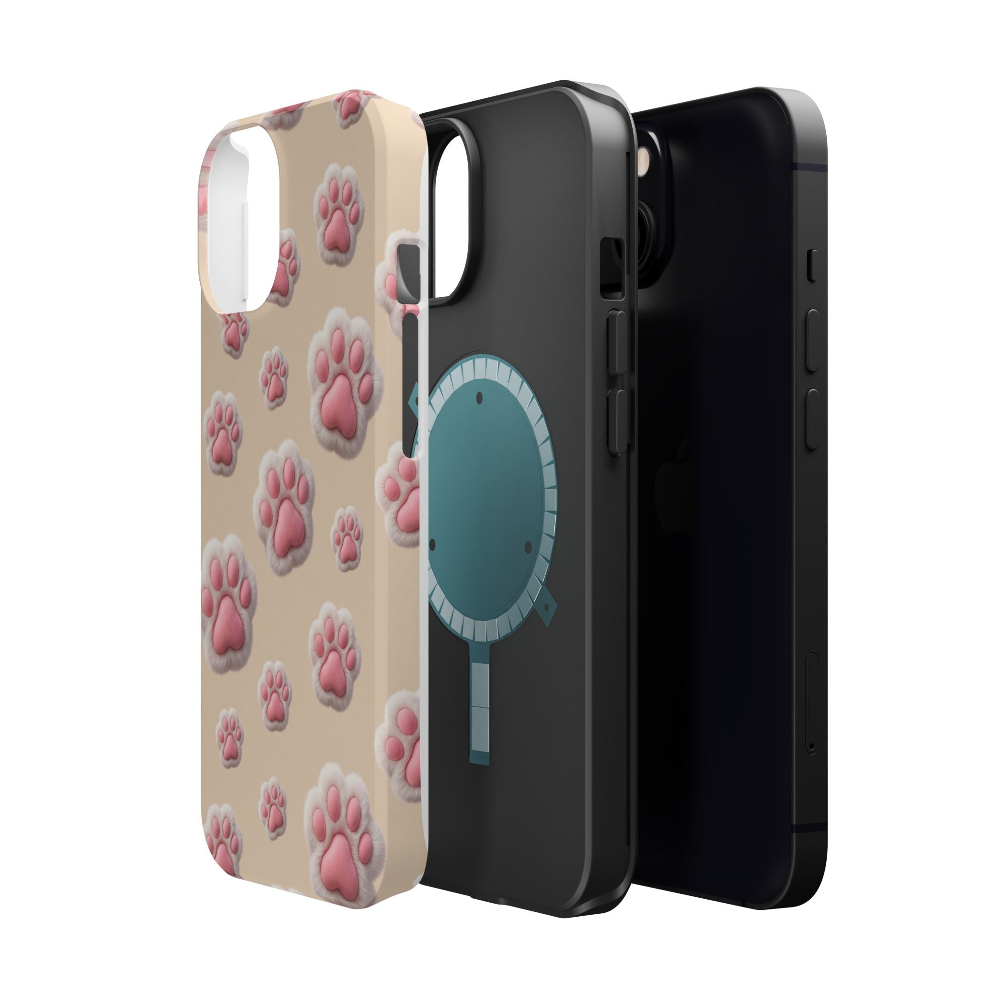 Pink Paw Print Phone Case — Impact-Resistant Wireless Charging Cover