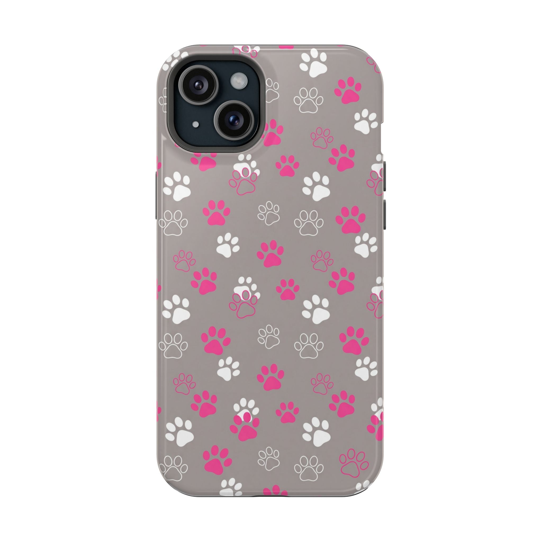 Pink & White Paw Print Phone Case — Impact-Resistant Wireless Charging Cover