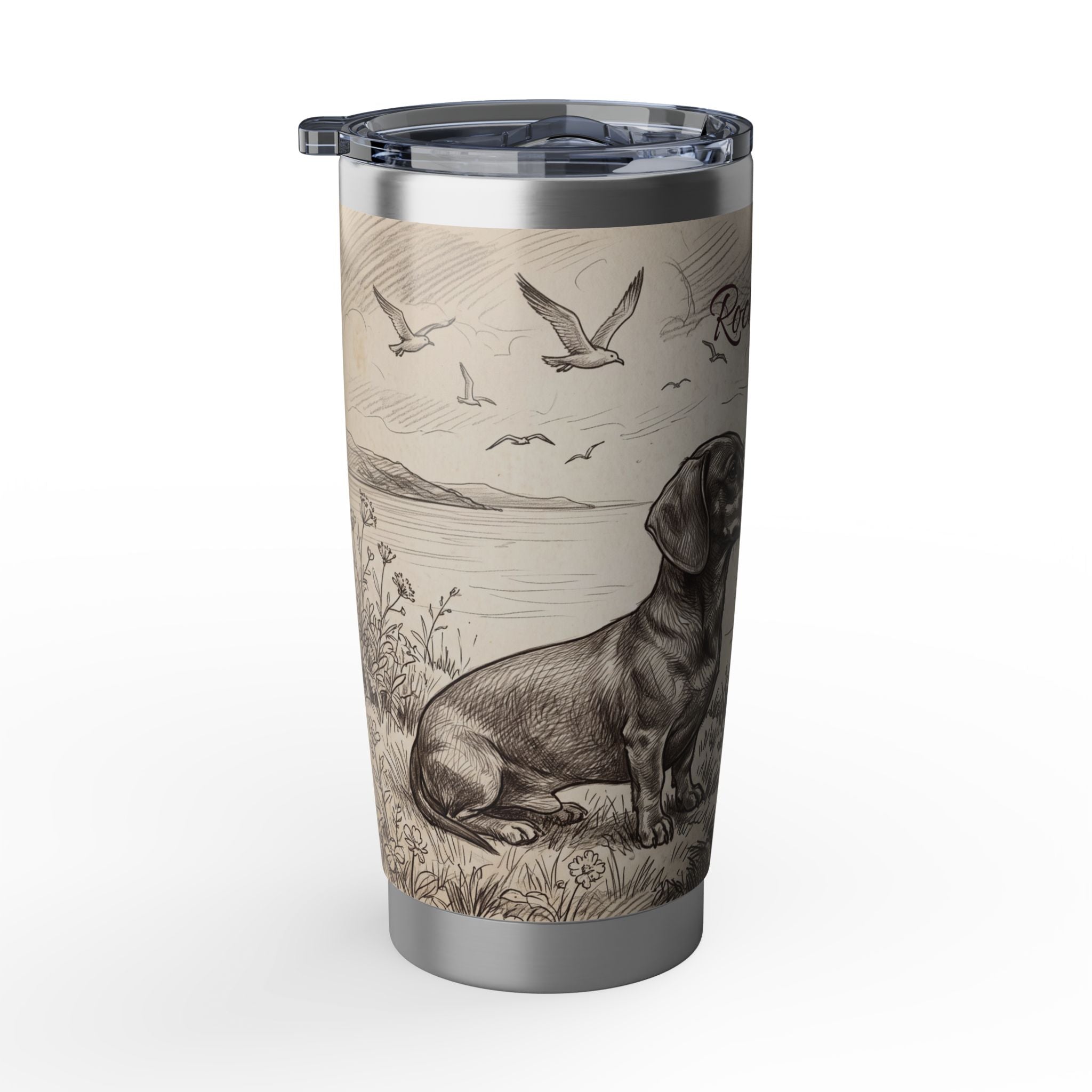 Nautical Dachshund Stainless Tumbler — 20 oz Personalized Travel Mug with Sailboat Harbour Design