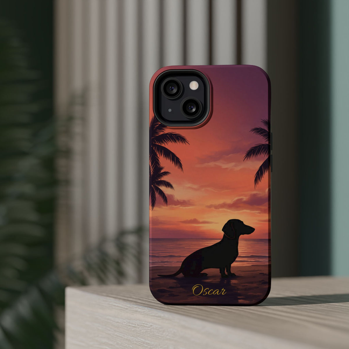 Personalized Dachshund Tropical Beach Sunset Phone Case — Wireless Charging Cover
