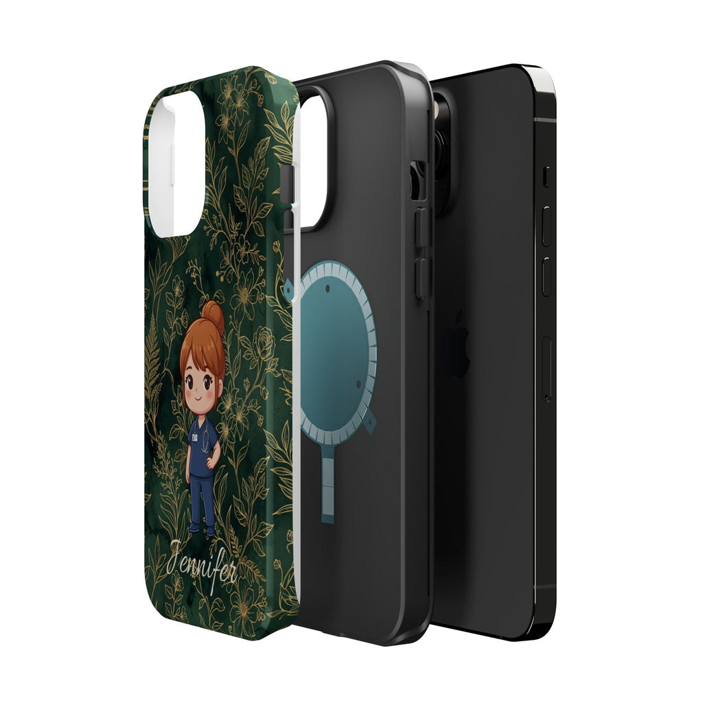 Personalized Nurse Botanical Phone Case — Impact-Resistant Wireless Charging Cover