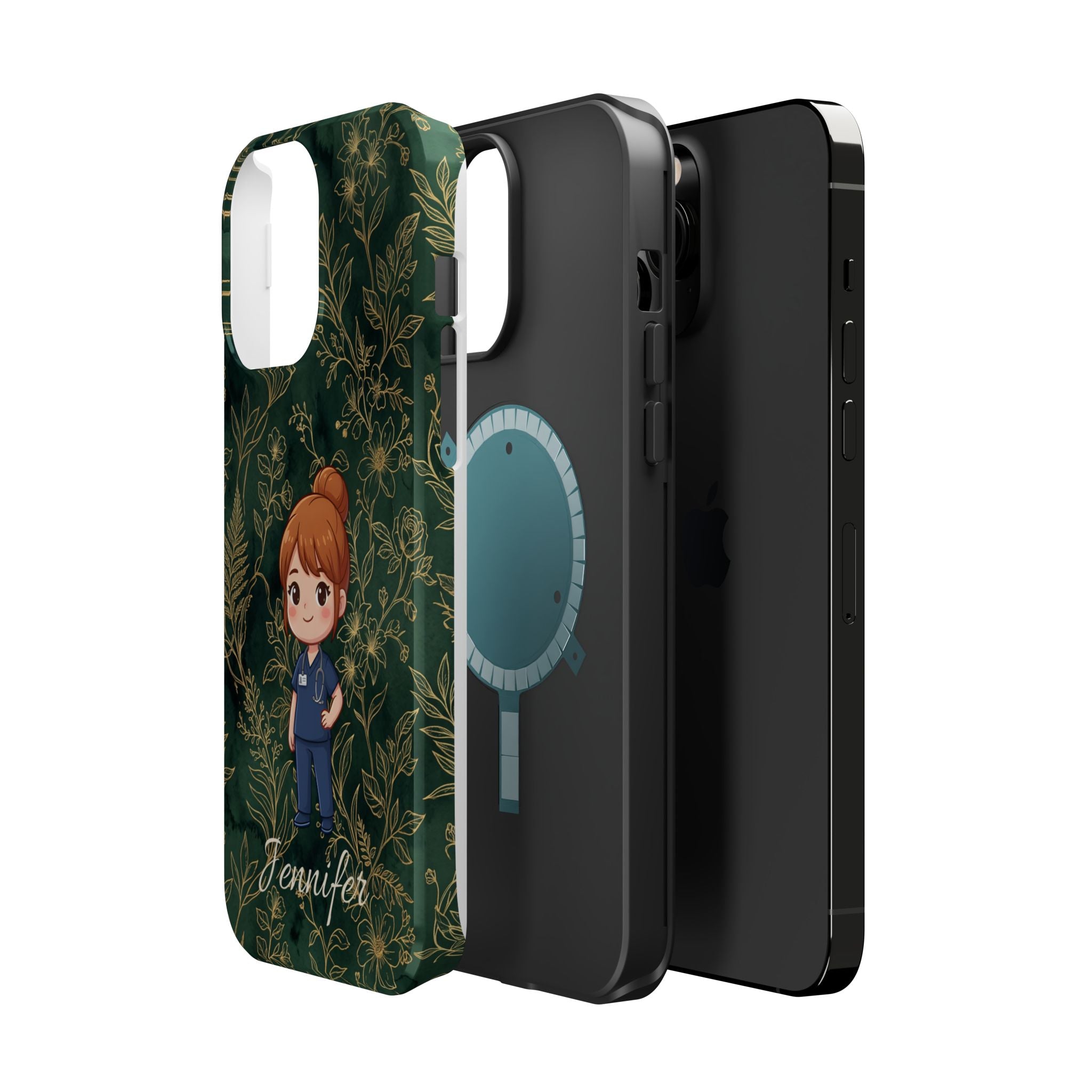 Personalized Nurse Botanical Phone Case — Impact-Resistant Wireless Charging Cover