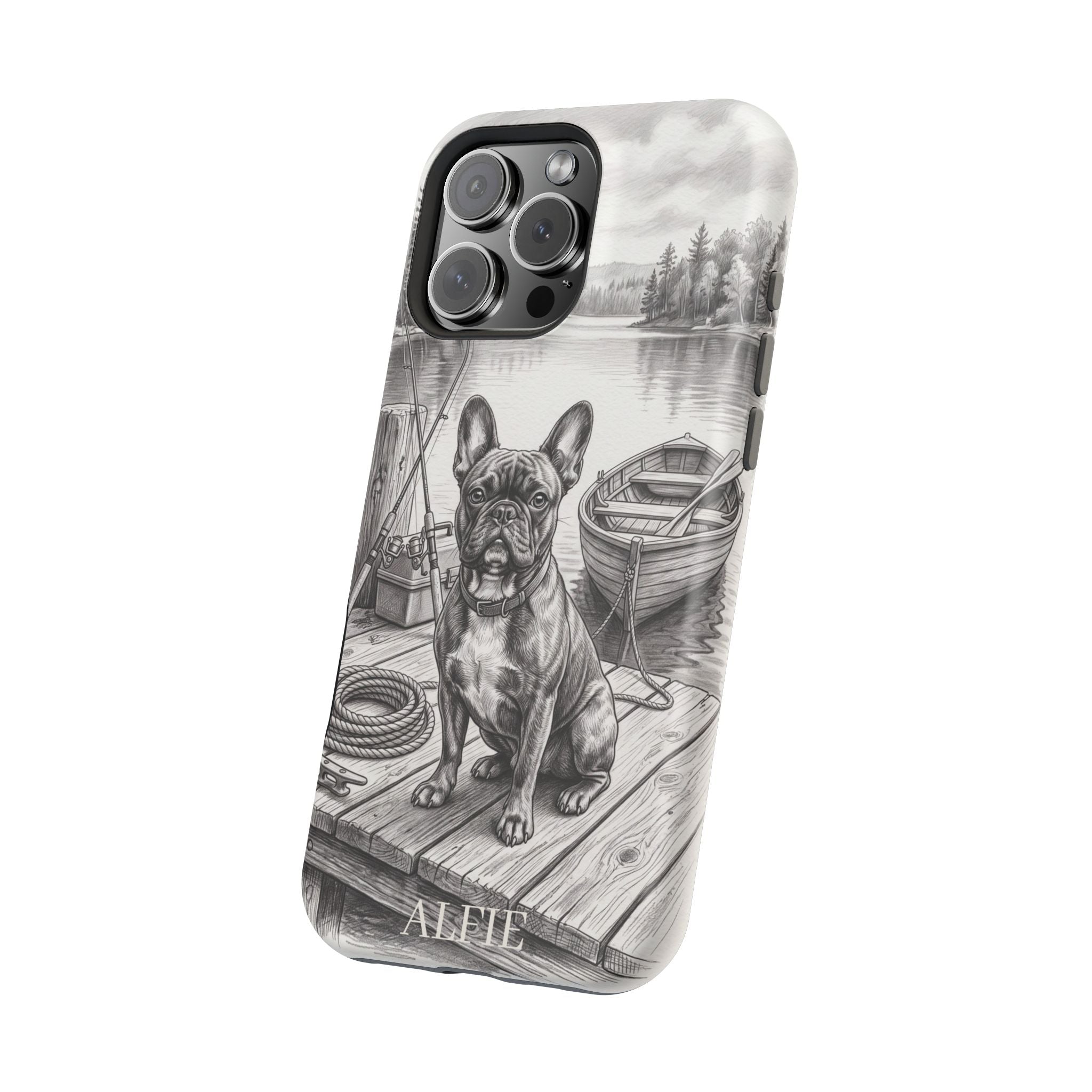 Personalized French Bulldog Lakeside Dock Phone Case — Wireless Charging Cover