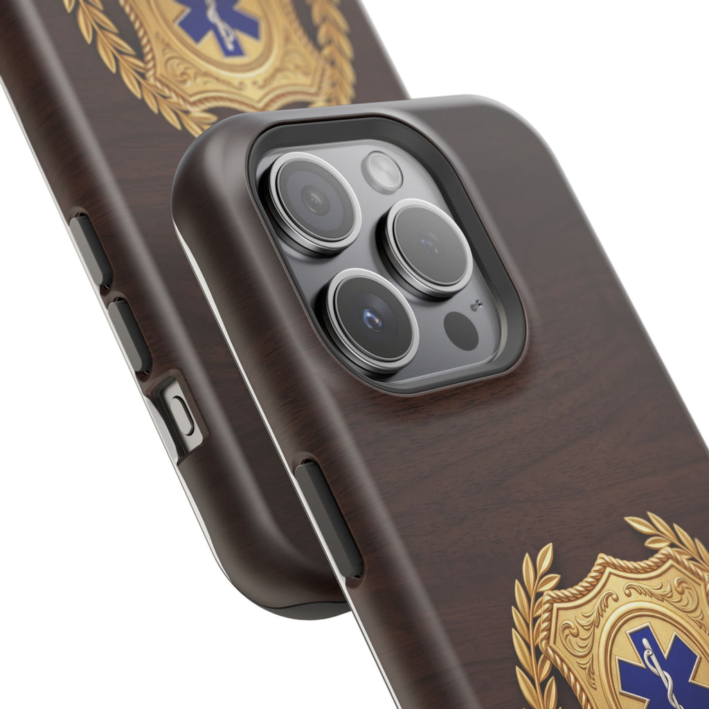 Gold Paramedic Laurel Badge Wood Phone Case — Magnetic Wireless Charging Cover