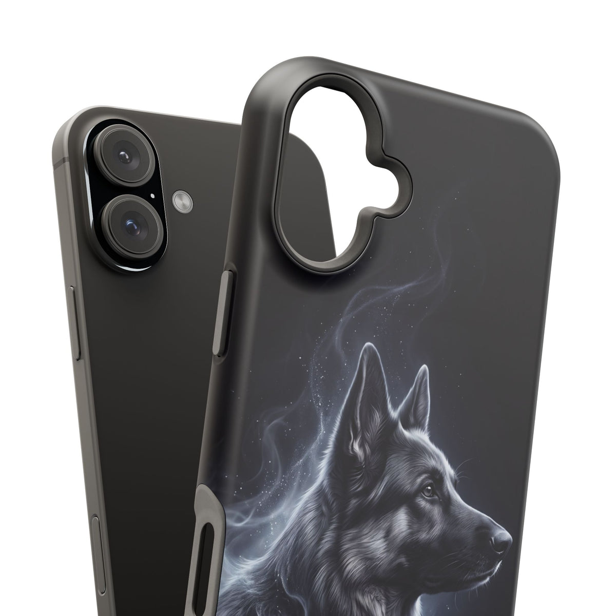 German Shepherd Phone Case | Silver Moonlight Mist Art — Tough Magnetic Case with Wireless Charging