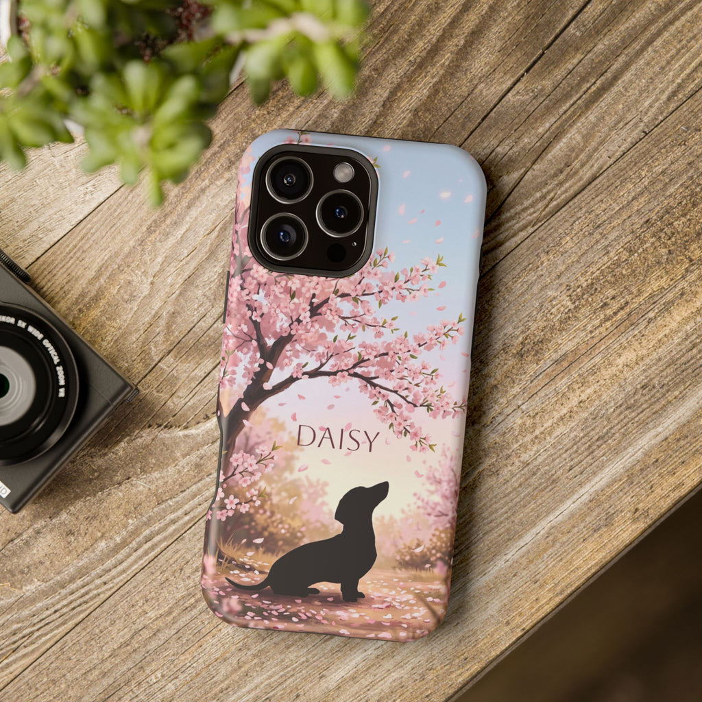 Personalized Dachshund Cherry Blossom Phone Case — Wireless Charging Cover