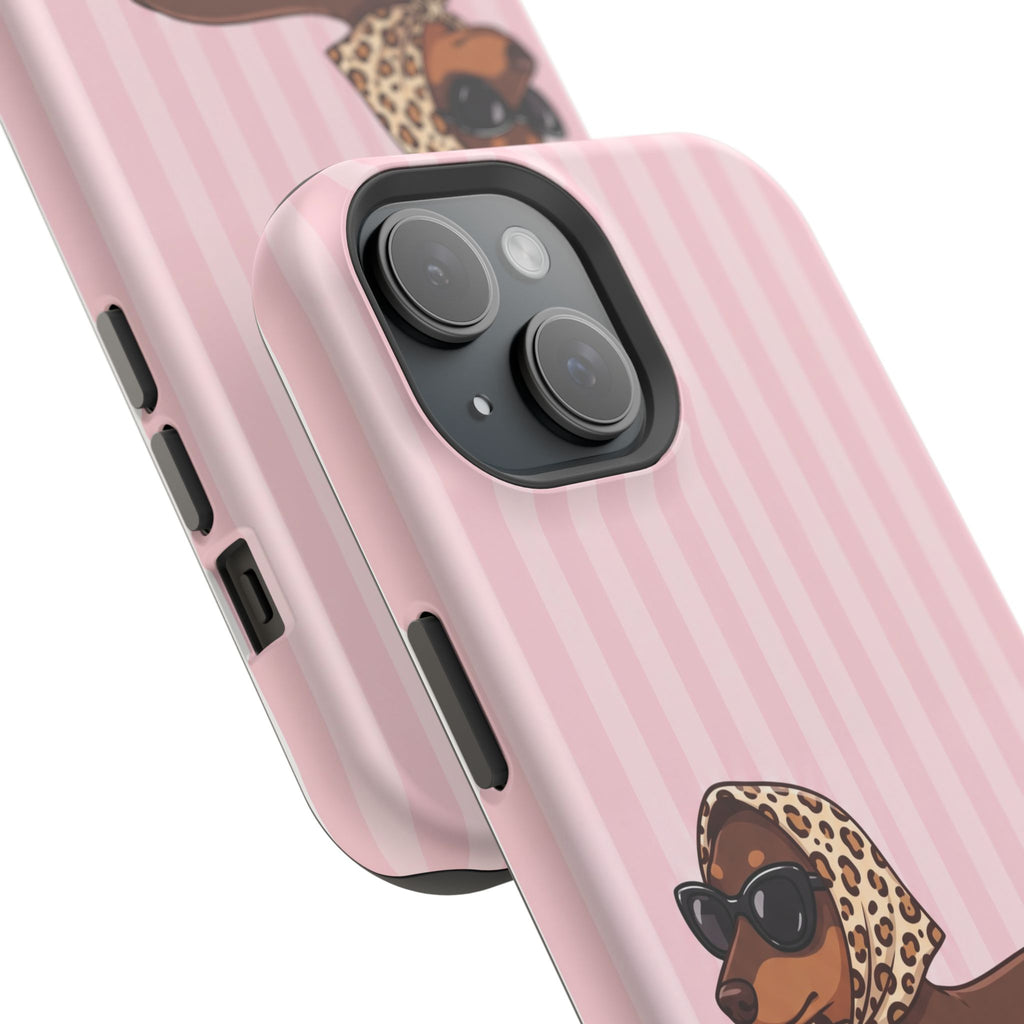 Preppy Dachshund Phone Case — Impact-Resistant Wireless Charging Cover