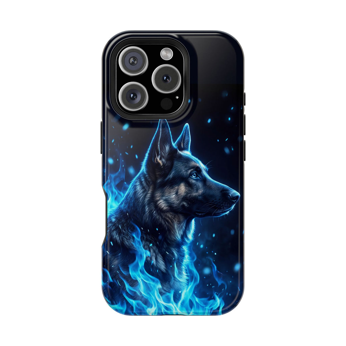 German Shepherd Phone Case | Blue Flame Art — Tough Magnetic Case with Wireless Charging