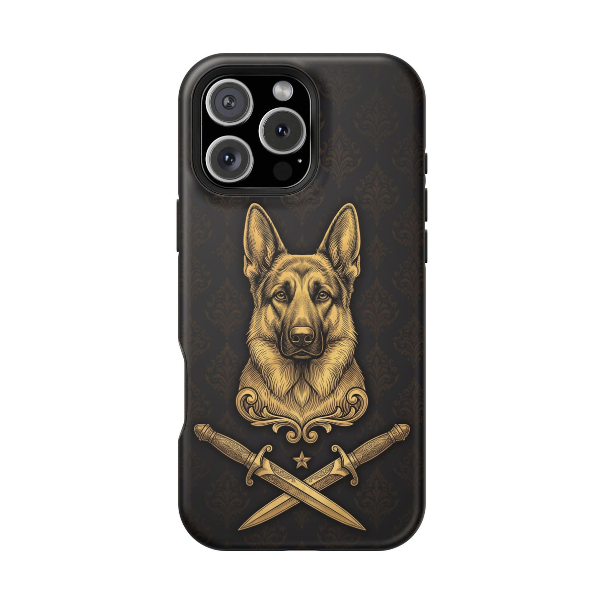 German Shepherd Phone Case | Gold Heraldic Crest Art — Tough Magnetic Case with Wireless Charging