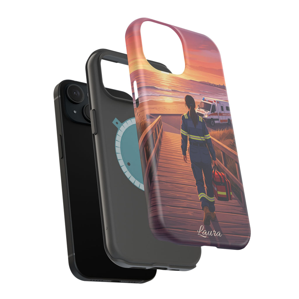 Sunset Boardwalk Personalized Paramedic Phone Case — Wireless Charging Cover
