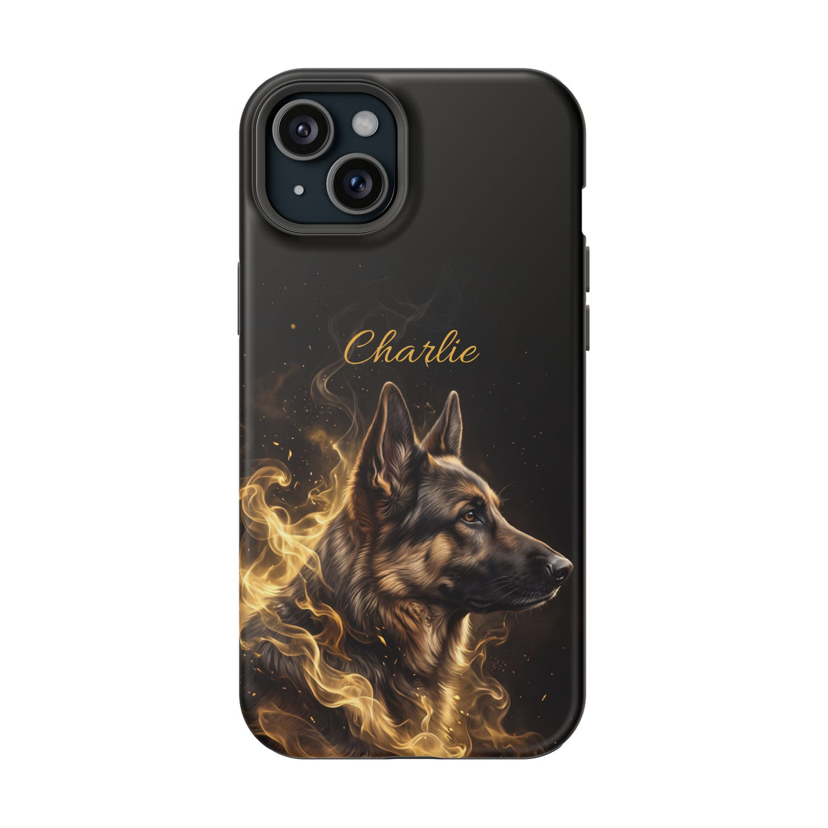 German Shepherd Phone Case | Personalized Golden Smoke Art — Tough Magnetic Case with Wireless Charging