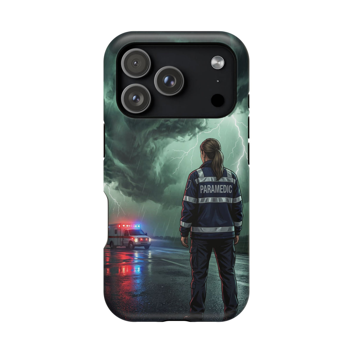 Female Paramedic Green Storm Phone Case — Magnetic Wireless Charging Cover