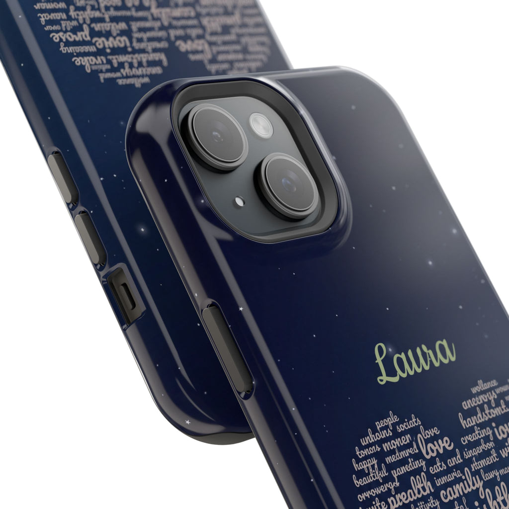 Personalized Teacher Heart Word Art Phone Case — Navy Wireless Charging Cover