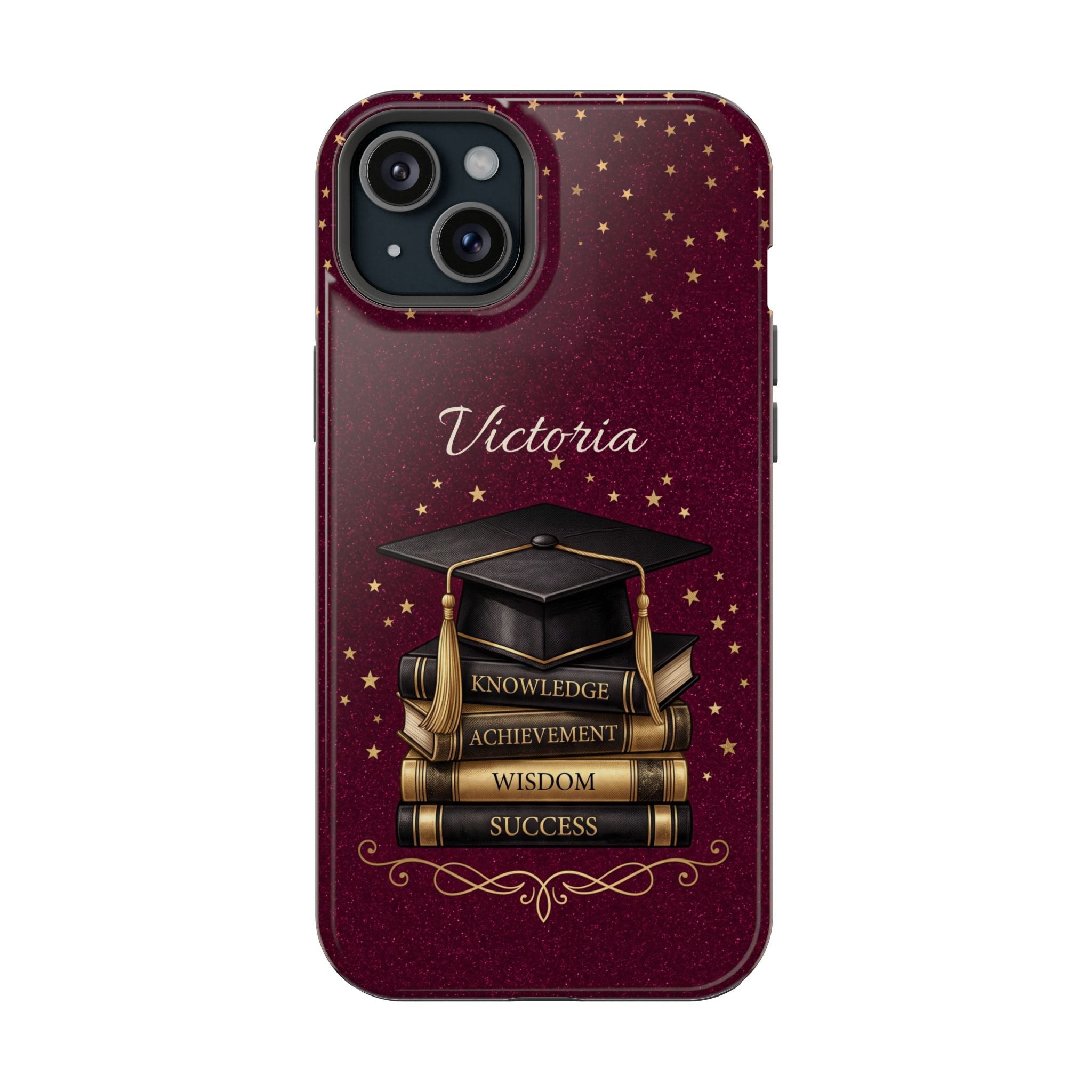 Graduation Cap & Books Personalized Teacher Phone Case — Wireless Charging Cover