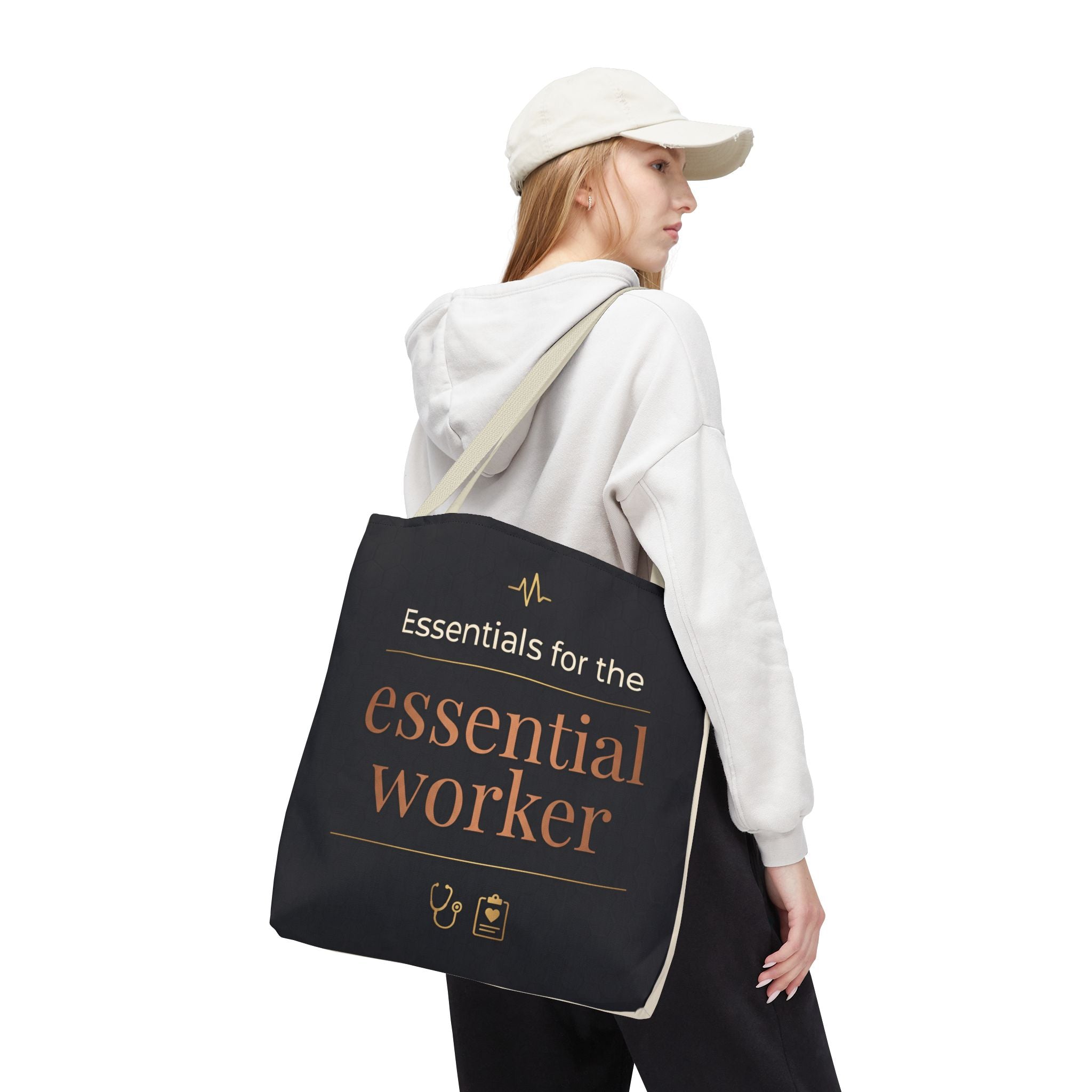 Essentials for the Essential Worker Tote | Healthcare Worker Gift Tote Bag | Nurse Doctor Appreciation Gift | Premium Polyester Carry-All