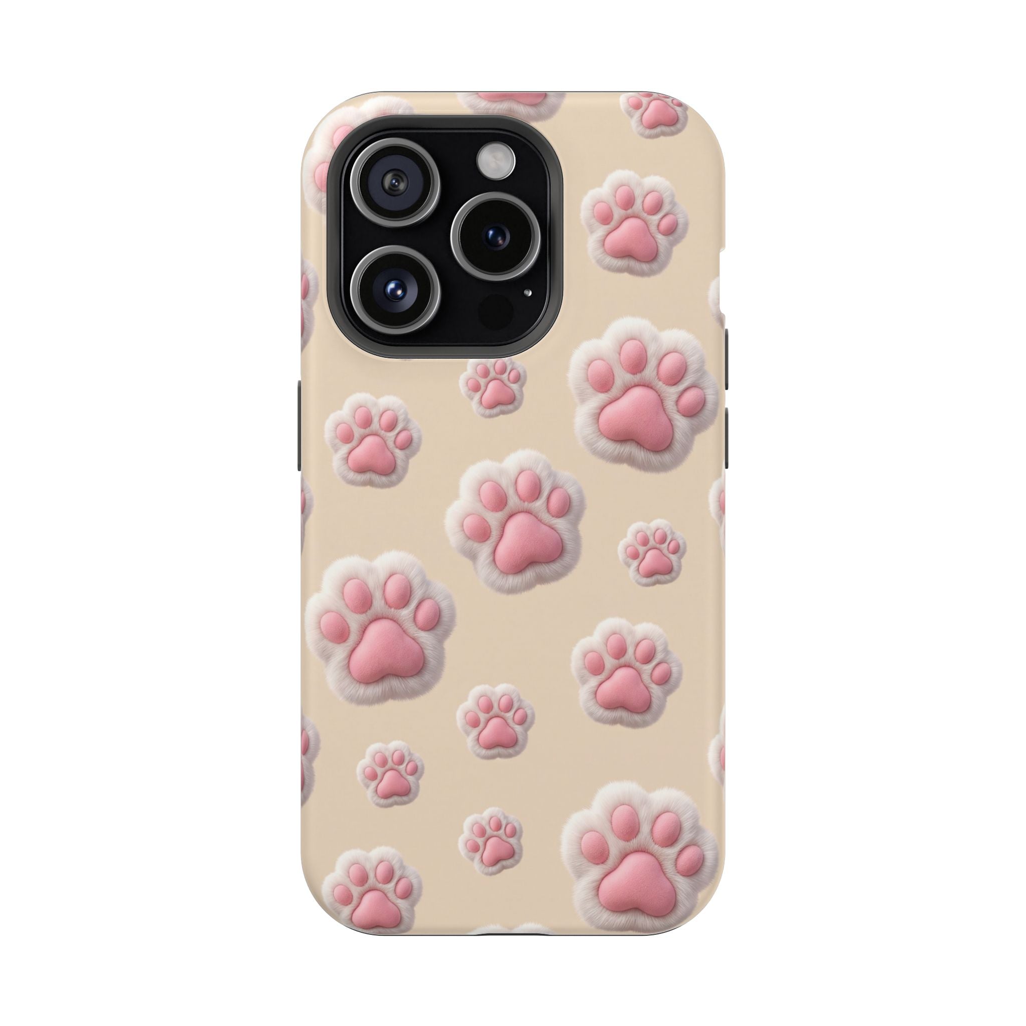 Pink Paw Print Phone Case — Impact-Resistant Wireless Charging Cover