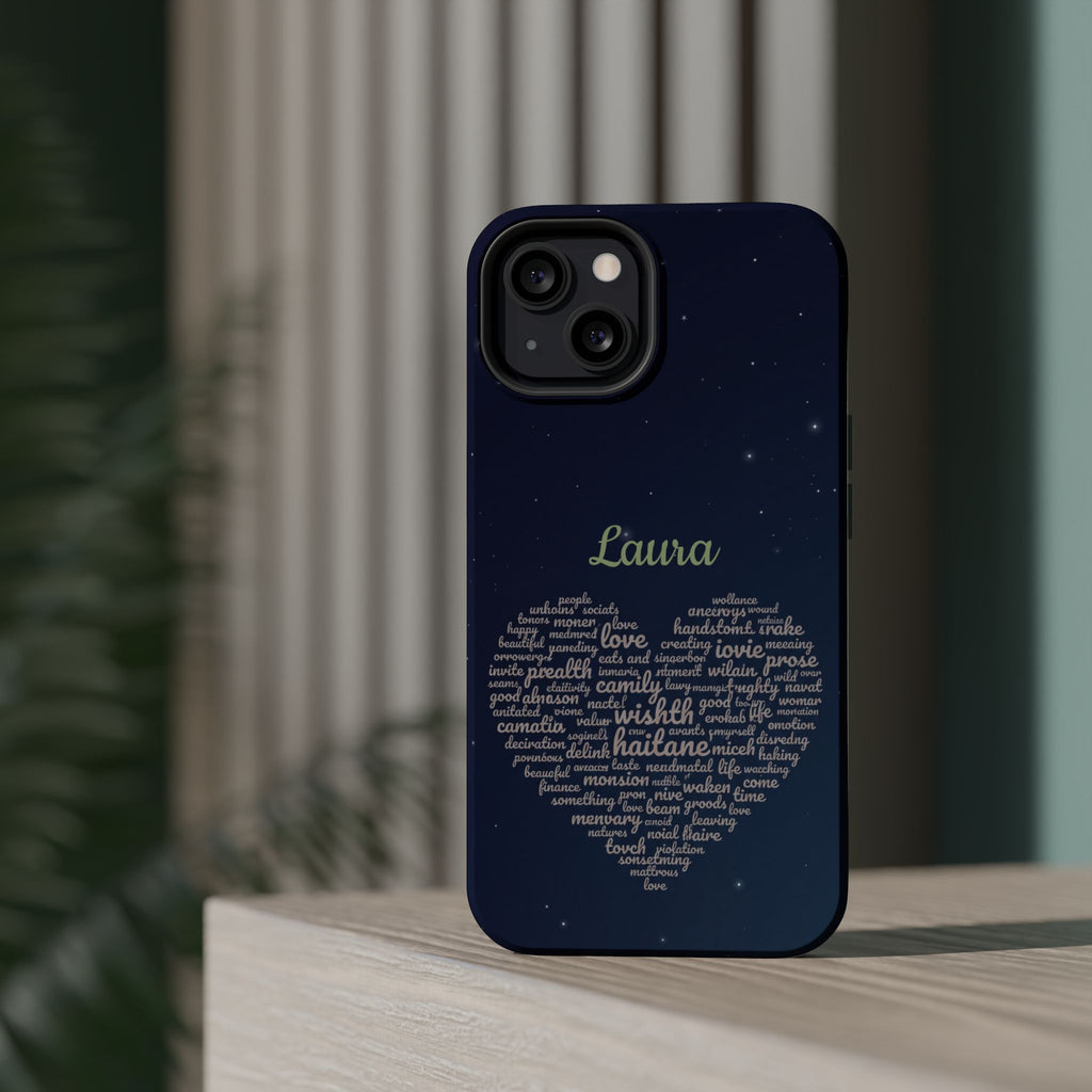 Personalized Teacher Heart Word Art Phone Case — Navy Wireless Charging Cover
