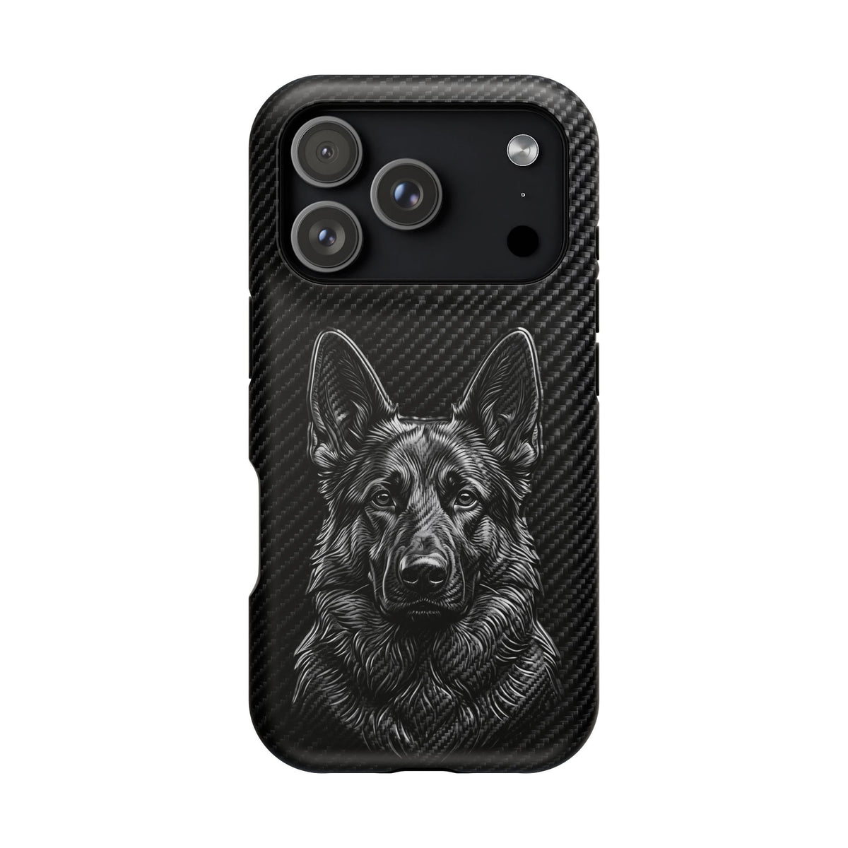 German Shepherd Phone Case | Black Carbon Art — Tough Magnetic Case with Wireless Charging