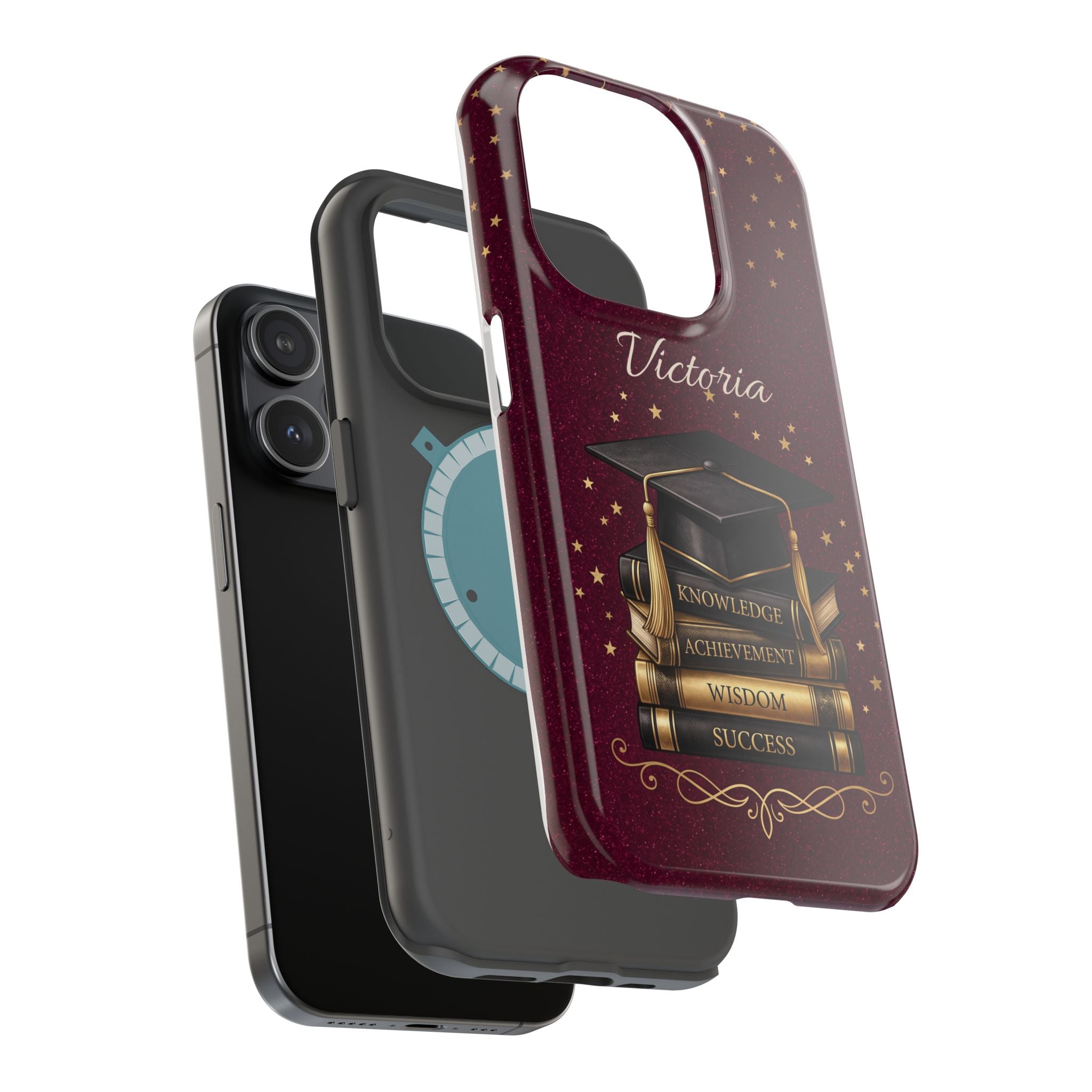 Graduation Cap & Books Personalized Teacher Phone Case — Wireless Charging Cover