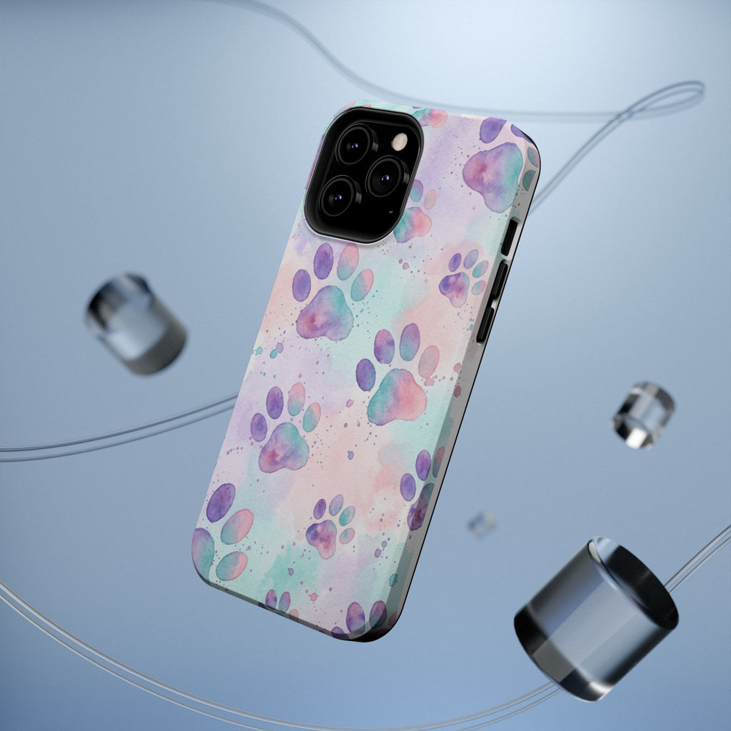 Watercolor Paw Print Phone Case — Impact-Resistant Wireless Charging Cover
